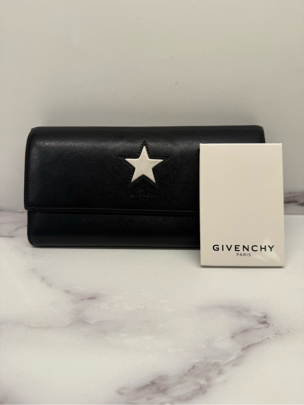 Givenchy Black Leather Wallet with White Star